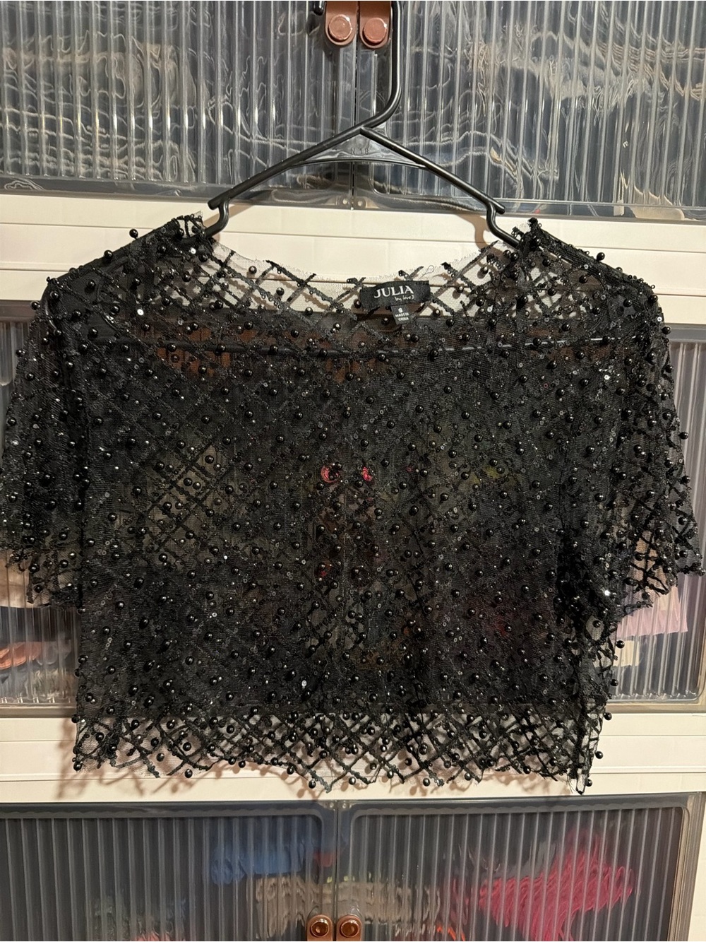 Julia Black Beaded Sheer Crop Top